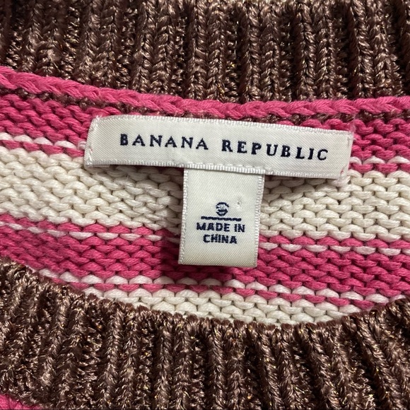 Banana Republic Pink Striped Bronze Metallic Pullover Sweater - Picture 4 of 5